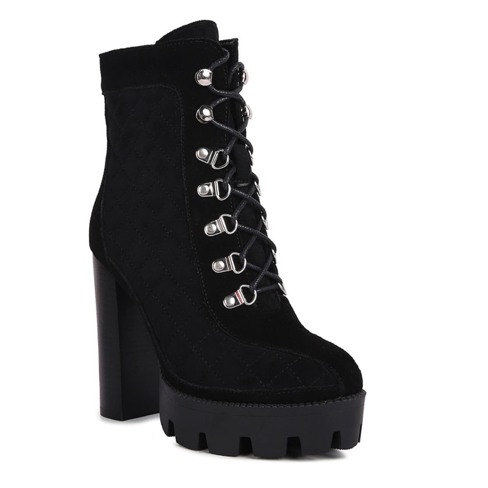 Rag & Co. Black Quilted Yoko Platform Booties Lace Up D-Ring Women’s Size 10